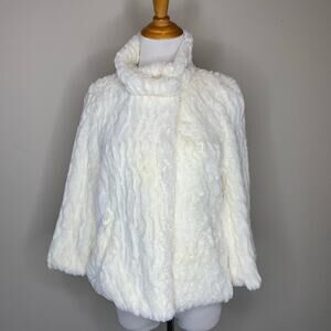 High Neck Faux Fur Textured  Jacket Cream Sz Small